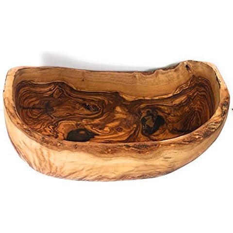 ORCHARD HARDWOODS 10" Rustic Oval Artisan Olive Wood Dough Bowl Bread Basket Boat Shaped - Live bark edge. Natural Server for Fruit, Salads, Chips, Popcorn. In Lg 10" or XL 12". (Large 10x5-7x4”) Cover