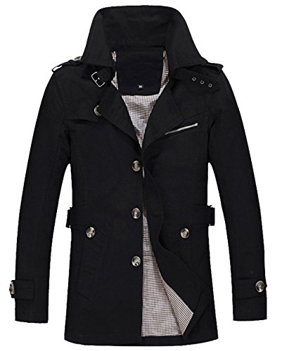 Ouye Men's Casual Slim Fit Outwear Trench Coat Small Black