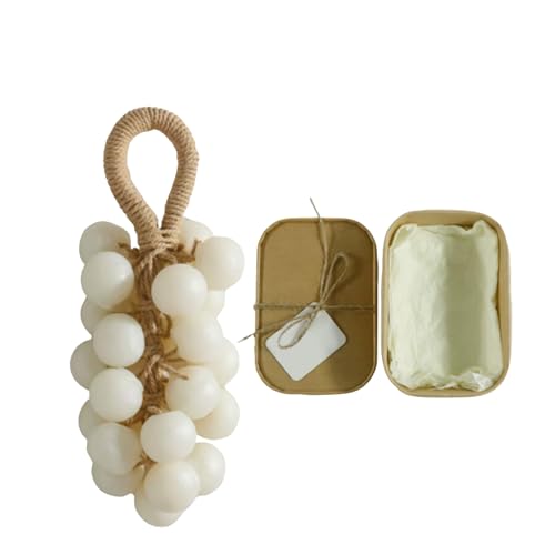 Jabón Hecho A Mano Con Forma De Uva, Jabón DIY Con Fragancia Duradera En Una Cuerda Adecuado For Jabones De Limpieza Suaves Y Aire Fresco(White)
