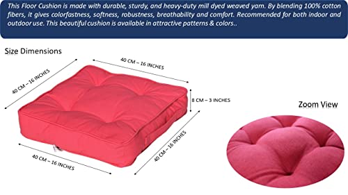 Image of Quilted Canvas Floor Cushion 40x40x8 CM with Cotton Filler for Seating, Patio Seat, Meditation, Yoga, Pooja, Guests, Living Room, Bedroom Solid Pink, Size 16x16x3 Inch