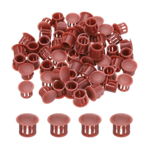 Image of MECCANIXITY 64PCS 10mm(3 /8 inch) Red Brown Plastic Hole Plugs, Flush Type Panel Hole Plugs Insert End Caps for Locking Hole Tubes Furniture Cabinet