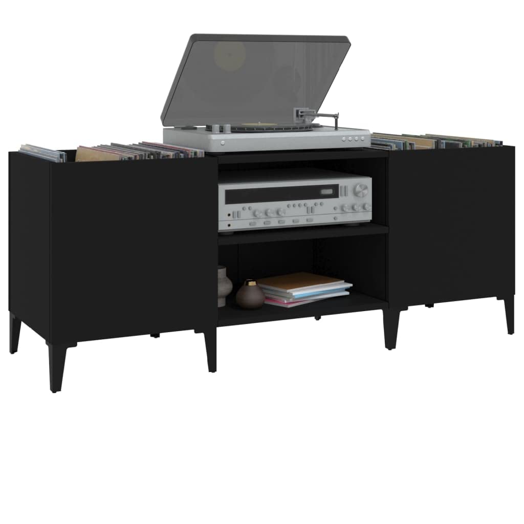 Tidyard Mueble para Discos Estanteria CDs,Mueble Tocadiscos,Mueble para Discos,Mueble para Vinilos,Madera contrachapada Negro 121x38x48 cm