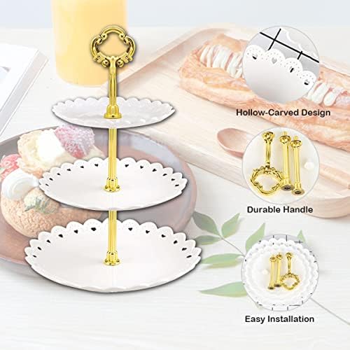 2 Pack 3 Tier Cake Display Stand Reusable,Plastic Round Cake Stand Display Fruit Plate,Dessert Stand, Cupcake Stand Party Serving Platter Stand for Birthday Wedding Party,Afternoon Tea(White)