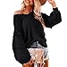Jesień/zima damska swobodna moda gofrownica dekolt w kształcie litery V falbanka z rękawami do latarni top, czarny, XL