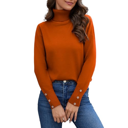 Image of Women's Fall Long Sleeve Turtleneck Sweaters Casual Pullover Jumper Slim Fit Knit Tops