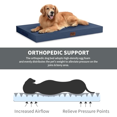 Image of Waterproof Orthopedic Outdoor Dog Bed XL for Extra Large Dogs | Egg Crate Foam for Joint Support, TPU Waterproof Layer, Machine Washable 1680D Oxford Cover, 44 x 32 Inch, Up to 90 lbs