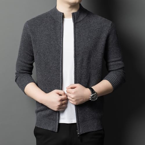 Men's 100% Wool Cardigan Sweater with Full Zipper and Stand-up Collar. Autumn/Winter Solid Color Basic Style4