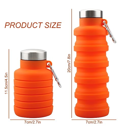 GLADFRESIT Collapsible Travel Water Bottle, 500ml Silicone Foldable Water Bottle with Carabiner - Image 2