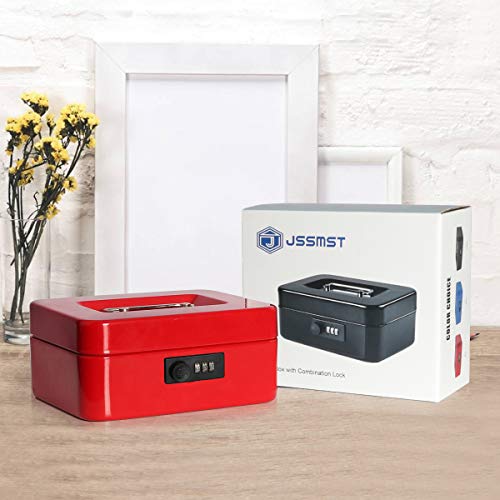 Jssmst Medium Cash Box With Combination Lock - Durable Metal Cash Box With Money Tray Red, 7.87 X 6.3 X 3.35 Inches, Cb0703M #TOP4