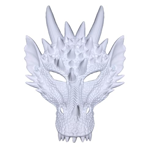 3D Dragon Mask Halloween Costume Accessories for Adults Women Men White