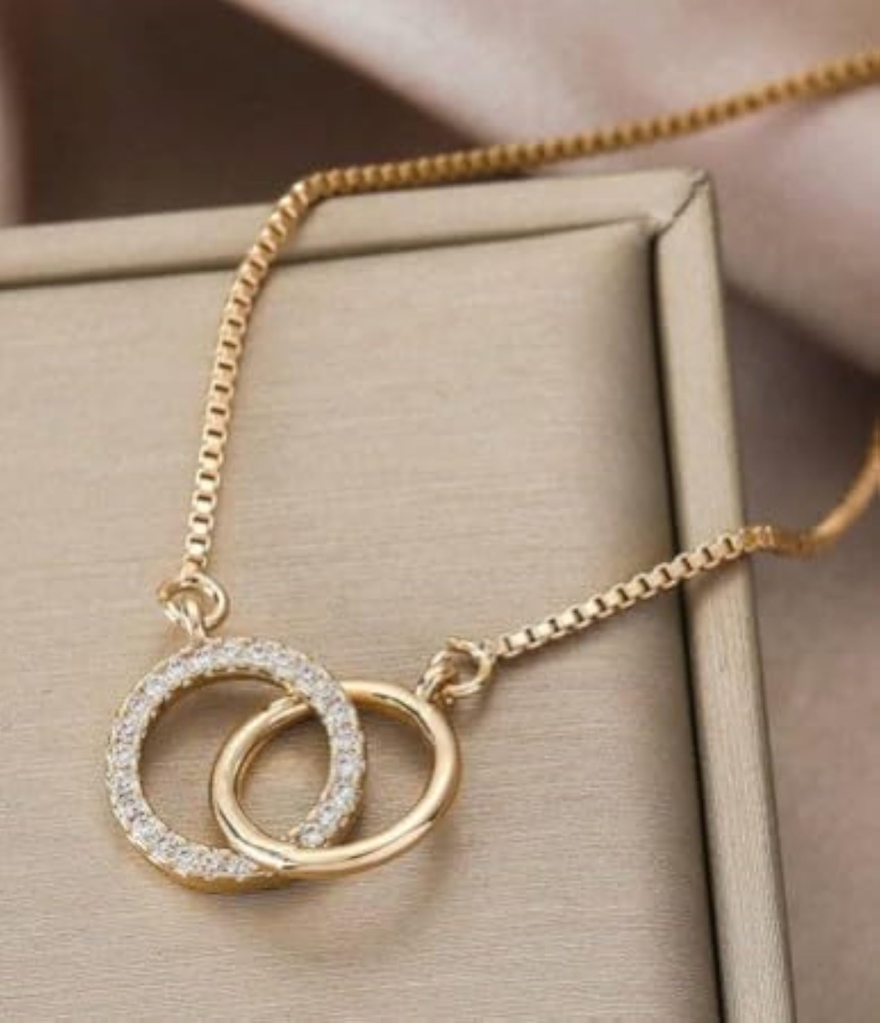 Women's 925 Silver Elegant Link Circle Gold Plated Bracelet