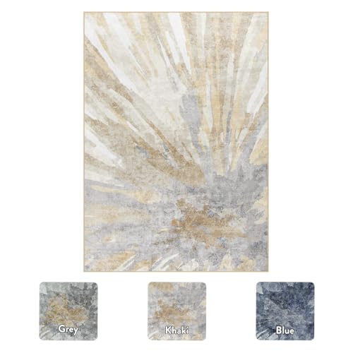 Soft, Large, Washable Non-Slip Modern Khaki Area Rug for bedroom & dining room