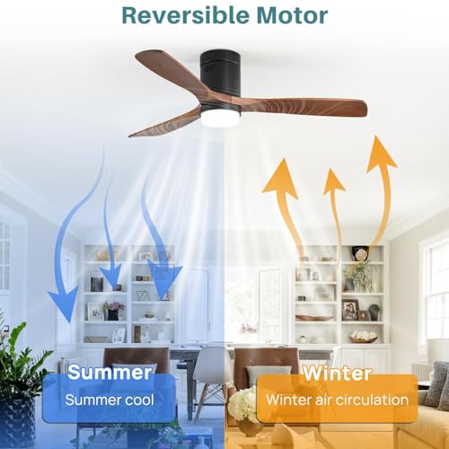 Sofucor 52 Inch Smart Ceiling Fans with Lights-Flush Mount Low Profile Modern Outdoor Solid Wood Ceiling Fans with Alexa/Google Assistant/APP/Remote Control for Bedroom/Farmhouse/Patio, Brown Black thumbnail 5