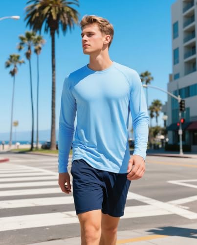 Men's Sun Protection Shirts Swim Shirts UPF 50+ UV Long Sleeve Rash Guard Fishing Running Shirts Quick Dry 012-Blue-S3