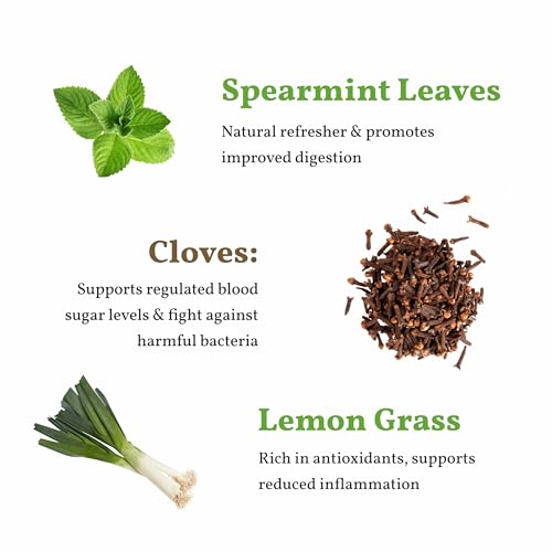 Sancha Tea Boutique, Spearmint Tea, Caffeine Free Herbal Tisane, 25 Pyramid Bags, With Cloves & Lemongrass, Calming & Refreshing Herbal Tea