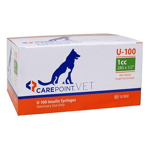 U-100 Pet Insulin Syringes, 28G x 1/2" 1cc, Comfortable Injection, Bold Permanent Markings for Accurate Dosage, Disposable, Box of 100
