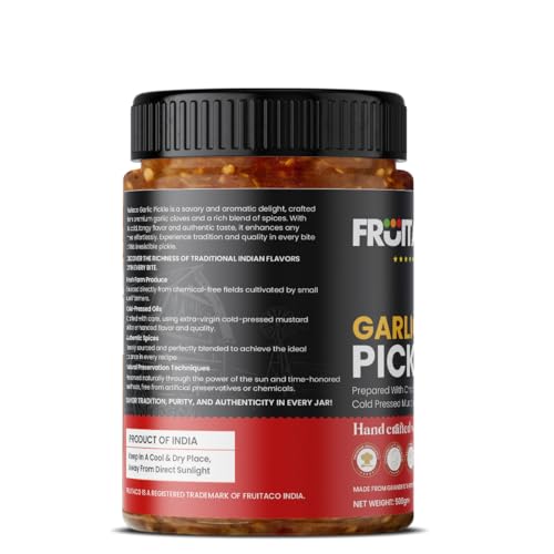Image of Fruitaco Garlic Pickle - Authentic Indian Pickle with Tangy and Spicy Flavor | Perfect Side for Meal (500 Gm, Garlic Pickle)
