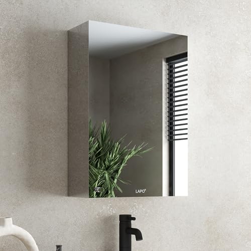 LAPO Premium Stainless Steel 304 Grade Bathroom Mirror Cabinet with Storage | Anti Rust & Corrosion | 4 Storage Compartments Shelf Organiser | Wall Mo