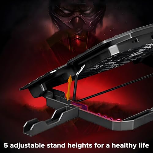 Image of Ant Esports NC190 Laptop Cooling Pad Laptop Cooler with Mobile Holder 1 * 1 125mm and 4 * 1 60mm Quite Red Fans LED Display Laptop Holder 5 Height Adjustable Angle 2USB Ports for Laptop up to 15.6 inch