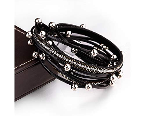 Fesciory Leather Wrap Bracelets for Women, Boho Leopard Multi-Layer Crystal Beads Cuff Bracelet Jewelry - Image 5