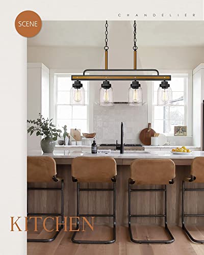 Audickic Kitchen Island Lighting, 4-Light Farmhouse Pendant Light Fixtures Linear Chandelier, Dining Room Table Living Room Hanging Light, Black and Vintage Brass Metal, AD-2149-4P - Image 3