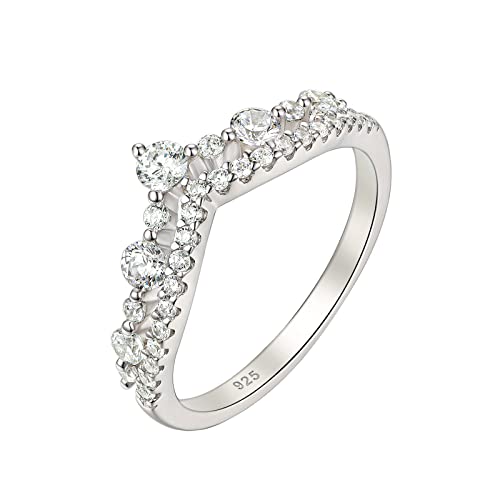 Wuziwen Vintage Crown Eternity Ring Wedding Bands for Women 925 Sterling Silver Cubic Zirconia