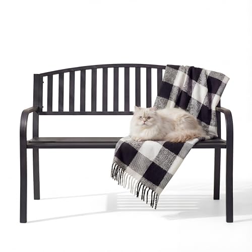 Optmspic 50" Outdoor Garden Bench, Iron Metal Frame Patio Bench