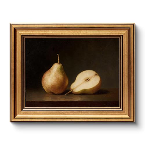 Image of HUARCEY Gold Framed Vintage Wall Art for Living Room, Fruits Painting Prints Shelf Decor for Kitchen, Aesthetic Bedroom Wall Art, Best Gifts for Friends or Family - Pears 10L x 8W