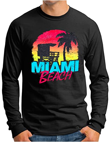 T-shirt manches longues homme grand format OM3 Miami Beach vintage noir 4XL