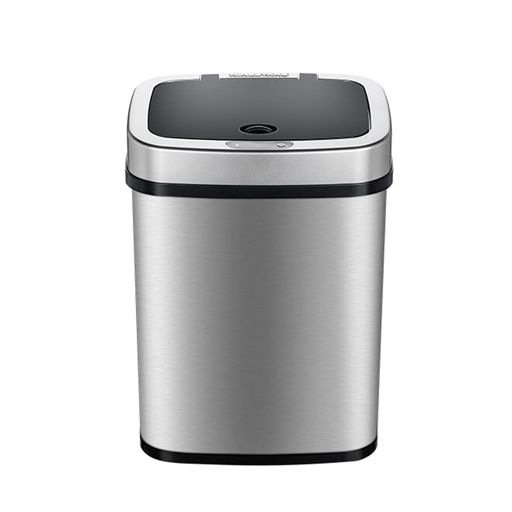 Non-contact Trash Can, Smart Sensor with Cover Household Stainless Steel 12L Capacity Office Trash Can(A)