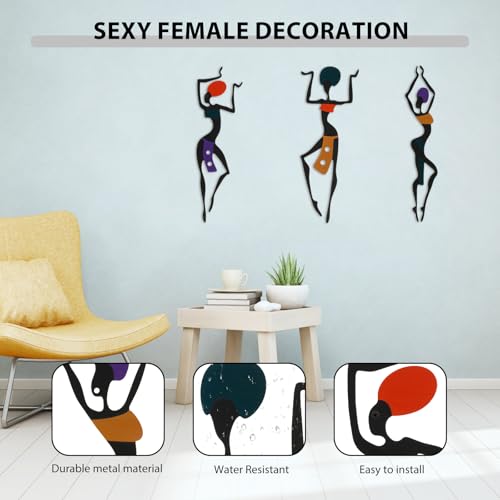 Glmfan YTCSZ-11 African Wall Decor Art, 3 Pcs Metal Wall Decor African Wall Art, Minimalist Art Wall Sculpture Hanging Decor Ethnic Dance Style Drawing Wall Decorations thumb #3