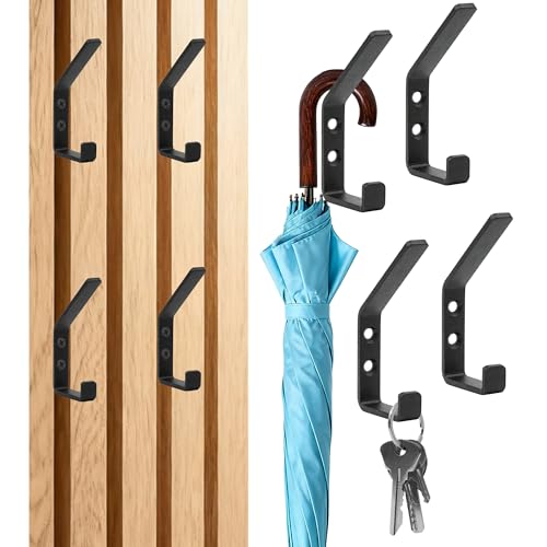 GEVECORI 6 Stück Haken für Akustikpanele, Doppelter Kleiderhaken Wand für Akustikpaneele Zubehör, Garderobenhaken Wandhaken Schwarz für Jacken, Taschen, Hüte, Skateboards, Eisen, 13mm