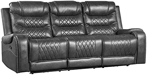 Lexicon Putnam Double Reclining Sofa with Drop-Down Cup Holders in Gray, Grey