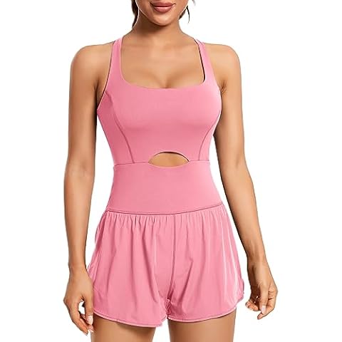 Raxnode Athletic Rompers Jumpsuits for Women - One Piece Fitted Onesie Overalls for Workout Yoga Sports Cover