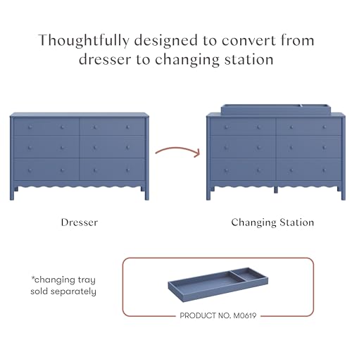 Image of Babyletto Swell 6-Drawer Assembled Baby Dresser, Cove Blue | GREENGUARD Gold Certified, 6 Spacious Drawers, Dresser for Bedroom, Living Room & Hallway - Wooden Double Chest of Drawers
