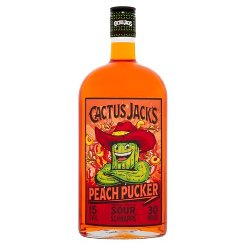 Cactus Jacks Peach Pucker flavour sour schnapps liqueur made for shots mixed alcoholic drinks and cocktails 700ml 15% ABV