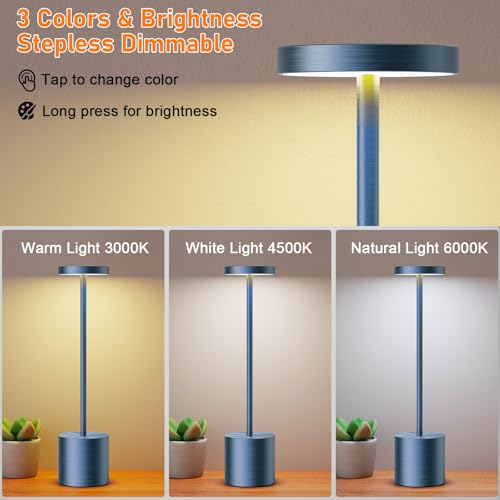 SAKRINGT Cordless Table Lamps Rechargeable,6000mAh Portable Battery Operated LED Table Light for Restaurant Outdoor 2 Pack Blue