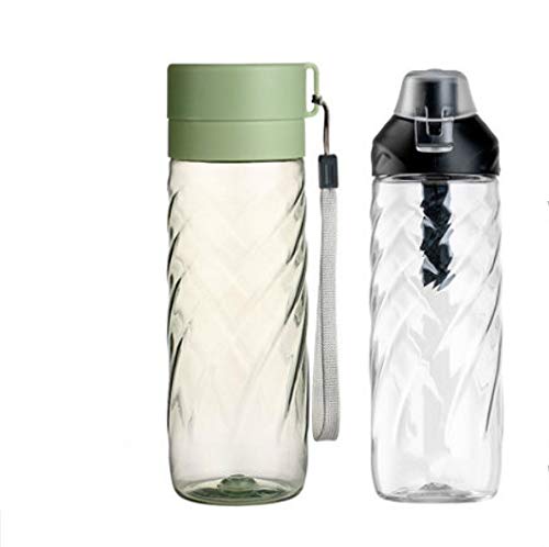 Bicchiere d'Acqua Estivo per Uomo E Donna in Plastica Anticaduta Trasparente Atossico Trasparente Portatile Semplice Combinazione di Due Bottiglie di Acqua Dolce. . . Verde E Nero.