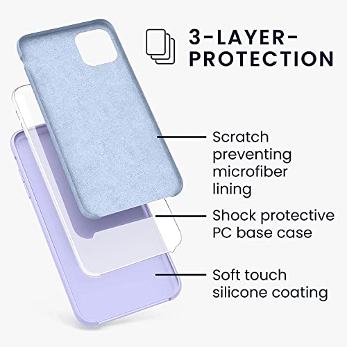 Image of VONZEE Microfiber Logo Cut Compatible for iPhone 11 Case Liquid Silicone Cases Non-Slip Full Body 4 Layer Protectives Shockproof Back with High Raised Camera Lips Purple