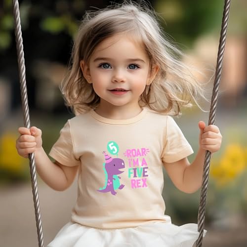 Image of Dinosaur Themed 5th Birthday Shirt Outfit for Girls 5 Year Old Fifth Birthday Five Tshirt Tees Clothes