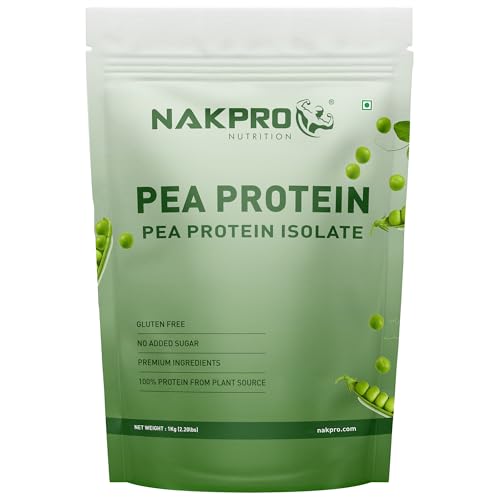 NAKPRO 100% Pea Protein Isolate, Vanilla - 1kg | 26g Protein, 4.9g BCAA | Natural Vegan Plant Protein Powder | Easy To Digest | All Essential Amino Acids for Muscle Gain and Recovery