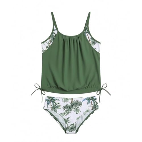 Maillot de bain tankini fille motif tropical vêtement plage 2 pièces