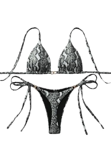 Women's Snakeskin Print Bathing Suit High Waist Halter Summer Swimsuit Bikini Set