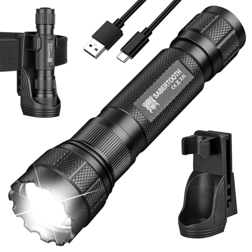 Image of SABERTOOTH Rechargeable Police Tactical Flashlights 1800 High Lumen with Holster for Duty Belt,LED Flashlights for Camping Emergencies-XR2000