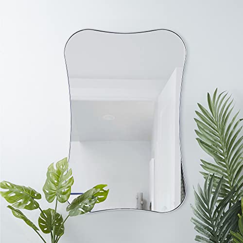 Teebarn Irregular Bathroom Mirror For Wall 20X30 Chrome Soap Shape Mirror Stainless Steel Metal Frame Vanity Mirror For Bathroom Living Room Bedroom Entryway Hangs Vertical&Horizontal #TOP2