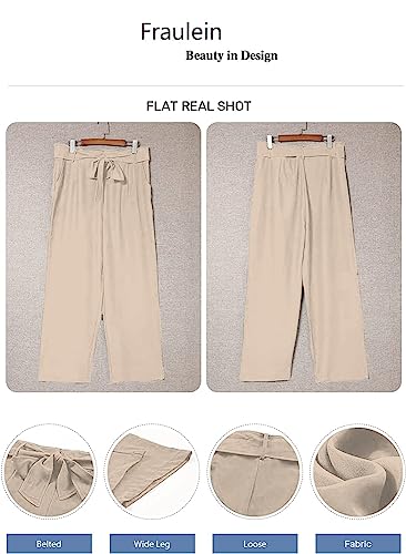 Image of FRAULEIN Women's Western Stylish Trousers Relax Fitting Belted Wide Leg [S - 5XL] Size Pants