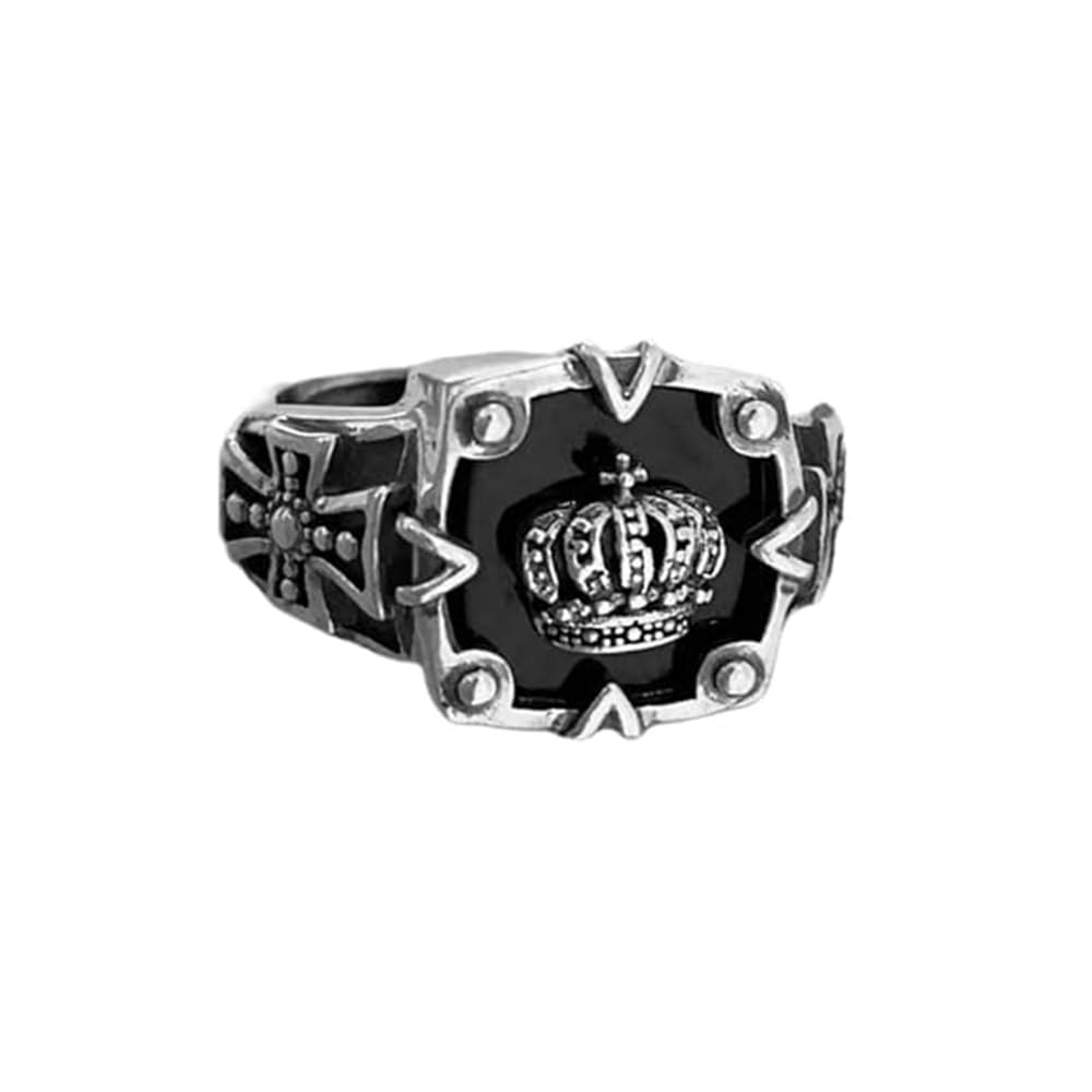 Royal Crown Statement Ring for Men Black Enamel Design Ring with King Crown Motif Vintage Gothic Fashion Jewelry for Daily Wear & Giftingujkn,m-image-44