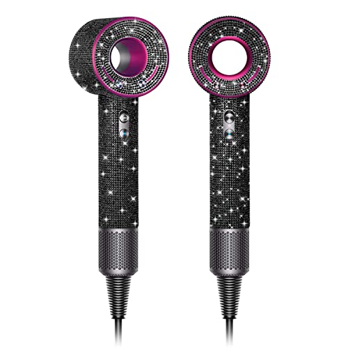 Gengki Self-Adhesive Bling Rhinestone Sticker Decal for Dyson Supersonic Hair Dryer,Universal Crystal Cover for Dyson Blow Dryer Diamond Protector Black
