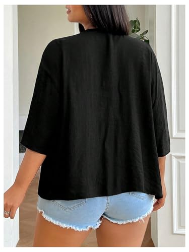 WDIRARA Women's Plus Size Open Front Jacket 3/4 Sleeve Lightweight Cardigan Outerwear3