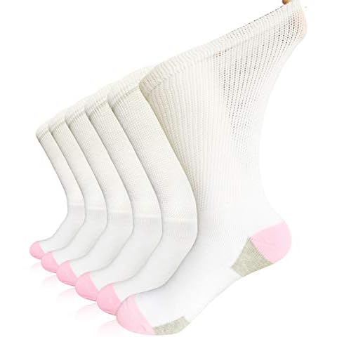 SYOLLAVE Women Diabetic Socks Non-Binding Wide Top Loose Fitting Medical Hospital Socks for Diabetes Edema Thick Ankle Crew Socks Casual Dress Sox Cover